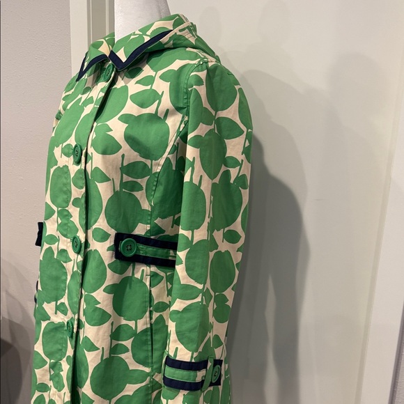 Boden Apple Print Rain Coat Cotton Hooded Green White Size 14 - Picture 5 of 14